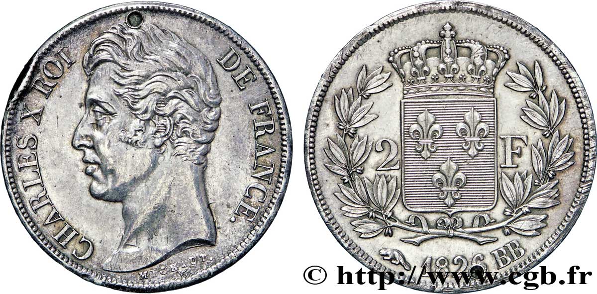 2 francs Charles X 1826 Strasbourg F.258/14 MBC+ 