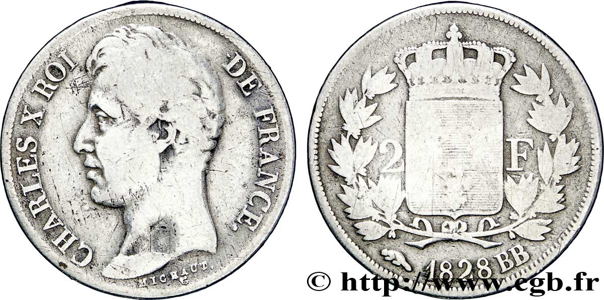 2 francs Charles X 1828 Strasbourg F.258/38 F12 