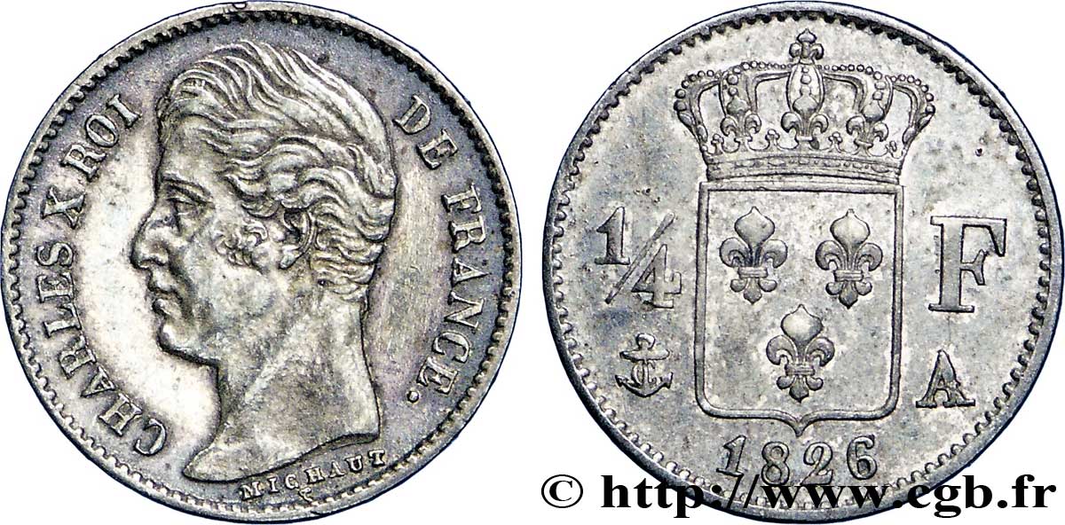 1/4 franc Charles X 1826 Paris F.164/2 TTB49