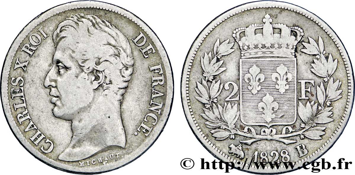 2 francs Charles X 1828 Rouen F.258/37 TB25 