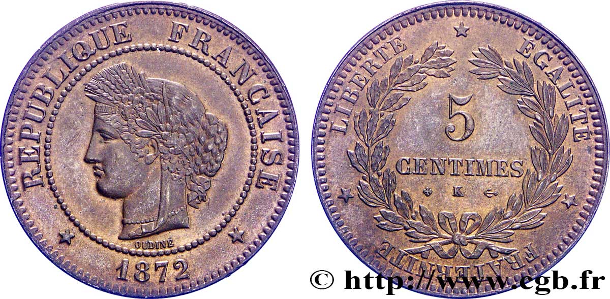 5 centimes Cérès 1872 Bordeaux F.118/6 SUP59 