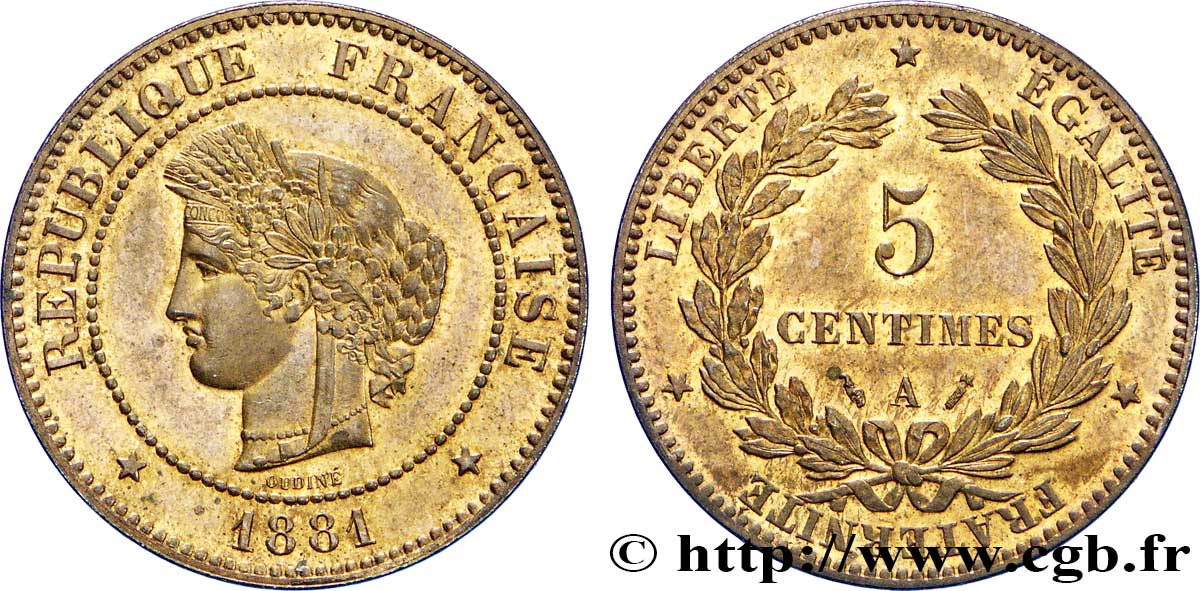5 centimes Cérès 1881 Paris F.118/22 AU59 