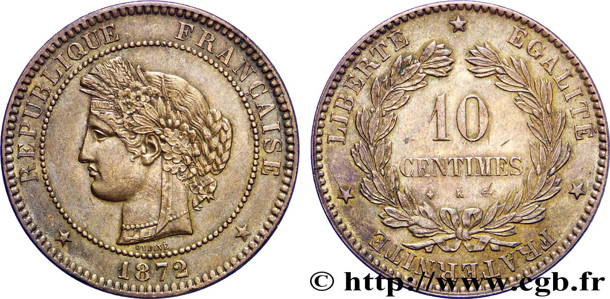10 centimes Cérès 1872 Bordeaux F.135/9 SUP55 
