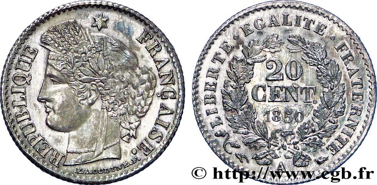 20 centimes Cérès, IIe République 1850 Paris F.146/2 MS60 