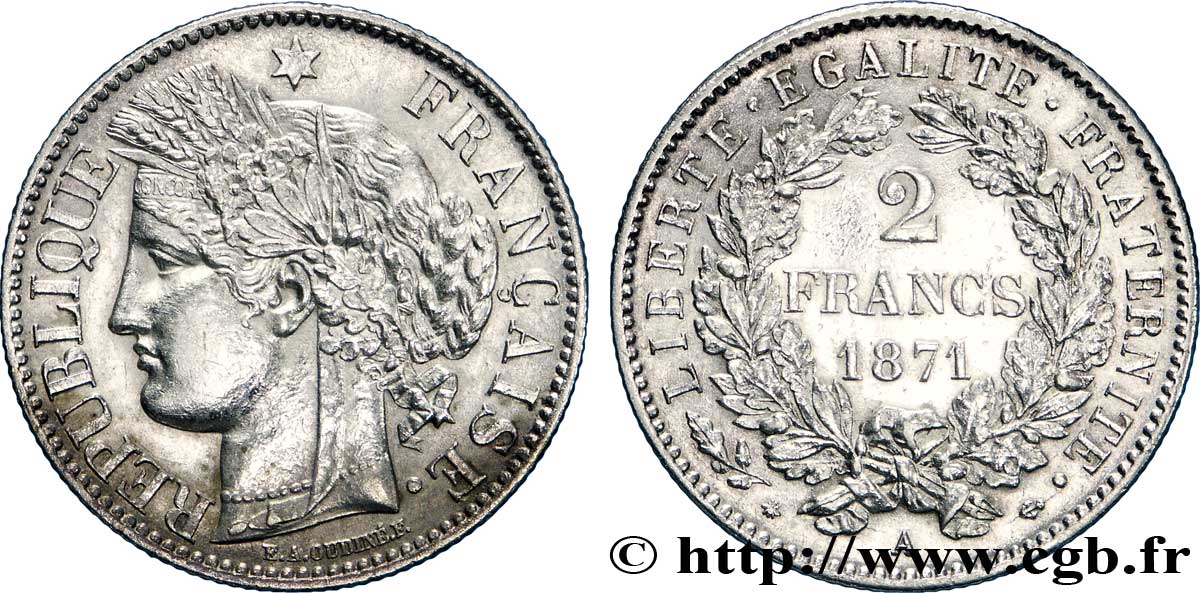 2 francs Cérès, avec légende 1871 Paris F.265/4 SUP58 