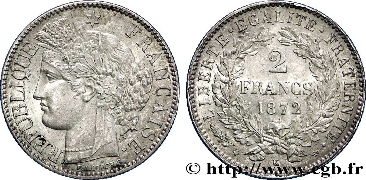 2 francs Cérès, avec légende 1872 Bordeaux F.265/9 SUP55 