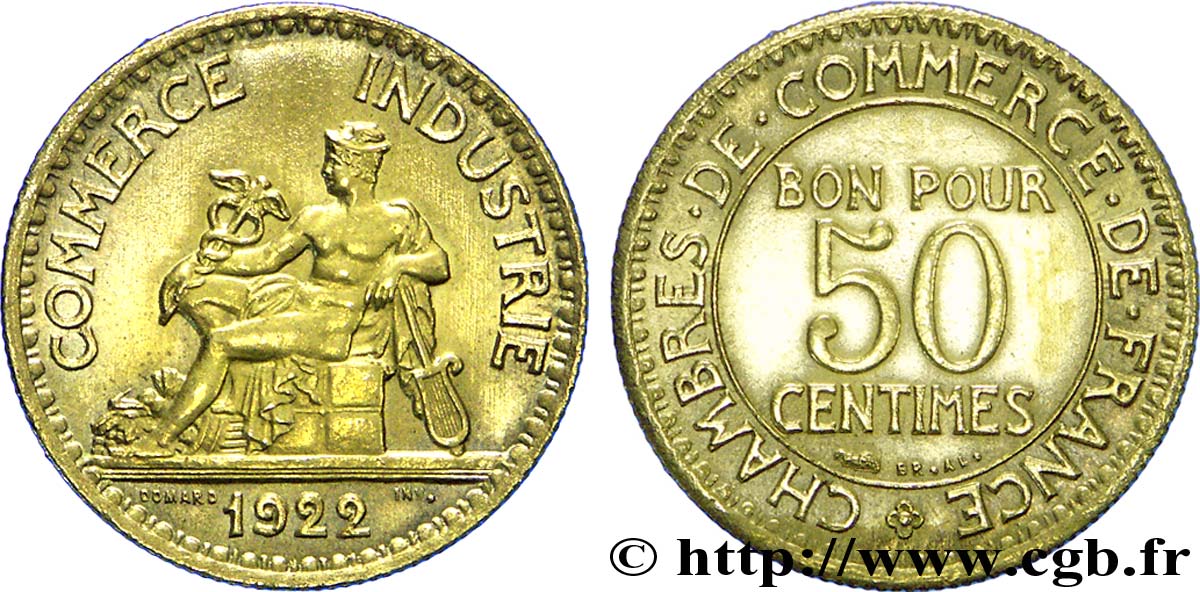50 centimes Chambres de Commerce 1922 Paris F.191/4 SUP62 