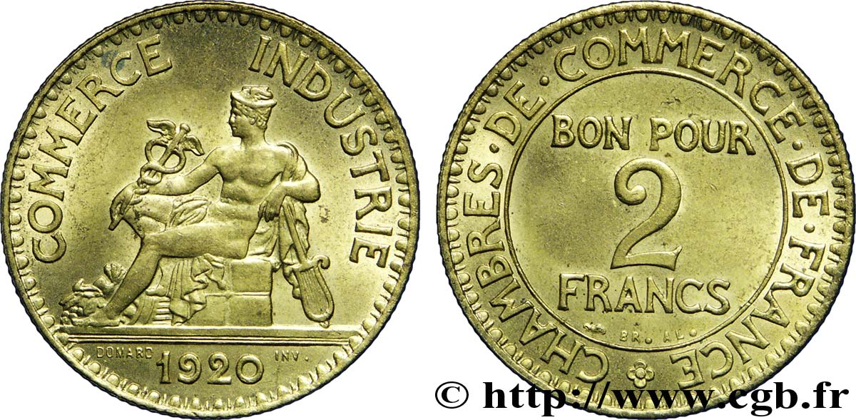 2 francs Chambres de Commerce 1920  F.267/2 AU58 