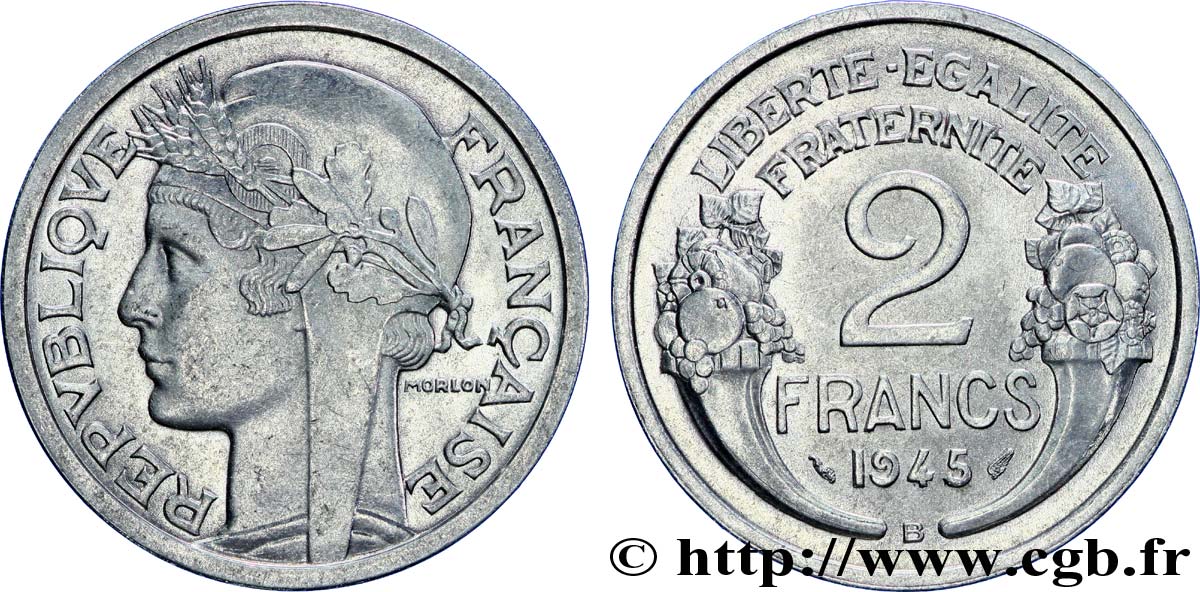 2 francs Morlon, aluminium 1945 Beaumont-Le-Roger F.269/6 VZ60 