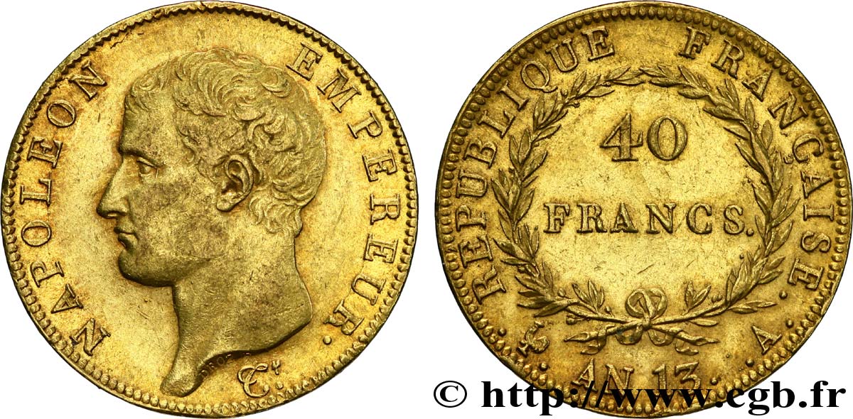 40 francs or Napoléon tête nue, Calendrier révolutionnaire 1805 Paris F.537/1 TTB52 