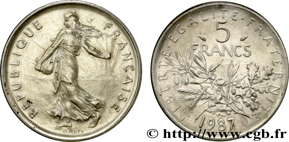 5 francs Semeuse, nickel 1987 Pessac F.341/19 MS68 