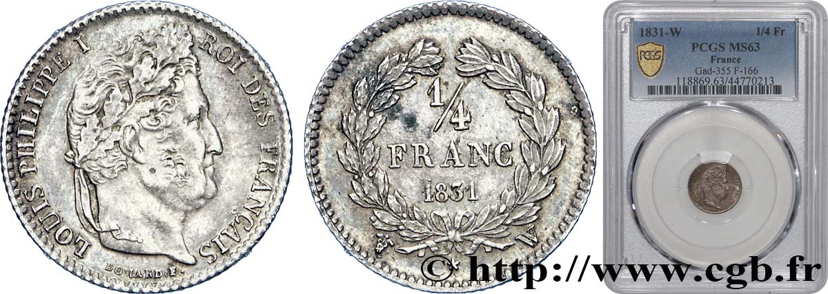 1/4 franc Louis-Philippe 1831 Lille F.166/11 SPL63 PCGS