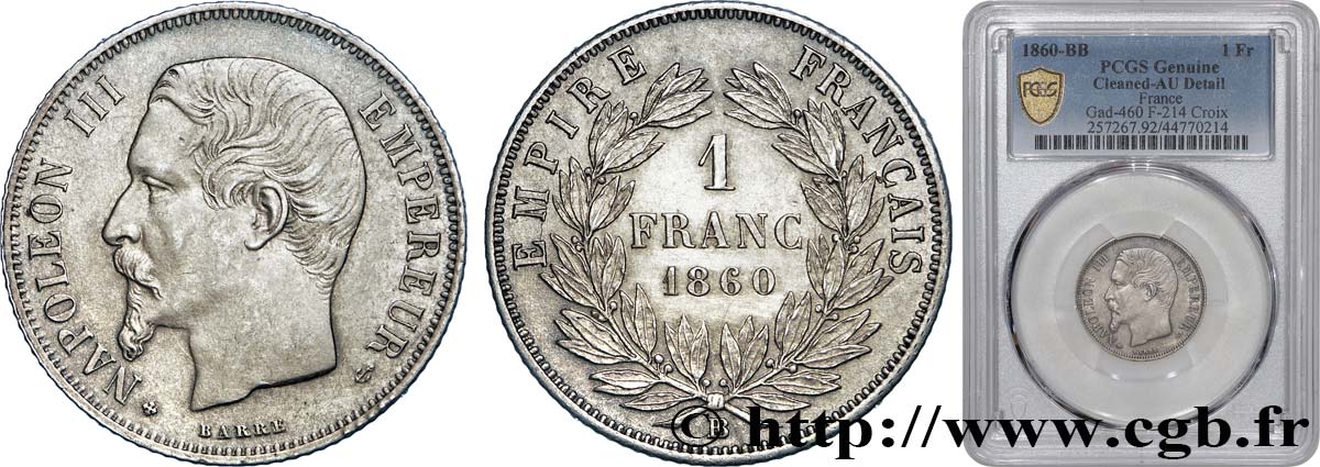 1 franc Napoléon III, tête nue 1860 Strasbourg F.214/19 VZ PCGS