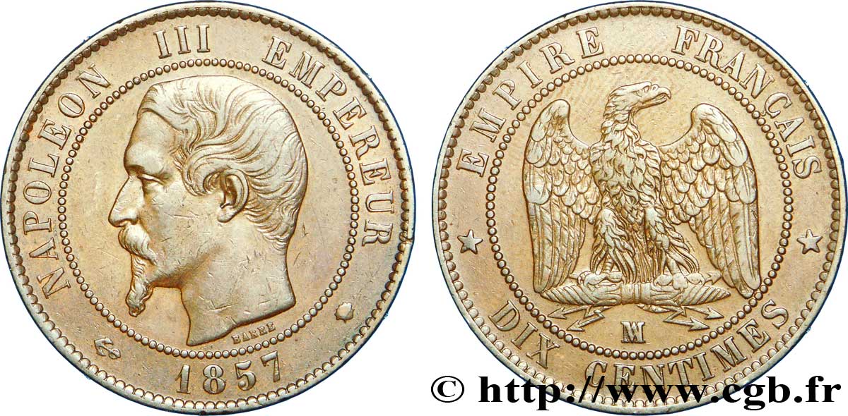 Dix centimes Napoléon III, tête nue 1857 Marseille F.133/45 TTB48 