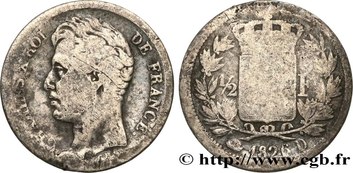 1/2 franc Charles X 1826 Lyon F.180/5 B10 