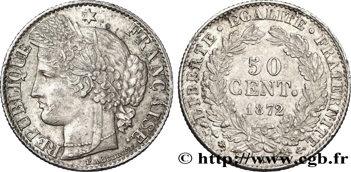 50 centimes Cérès, Troisième République 1872 Paris F.189/3 SUP58