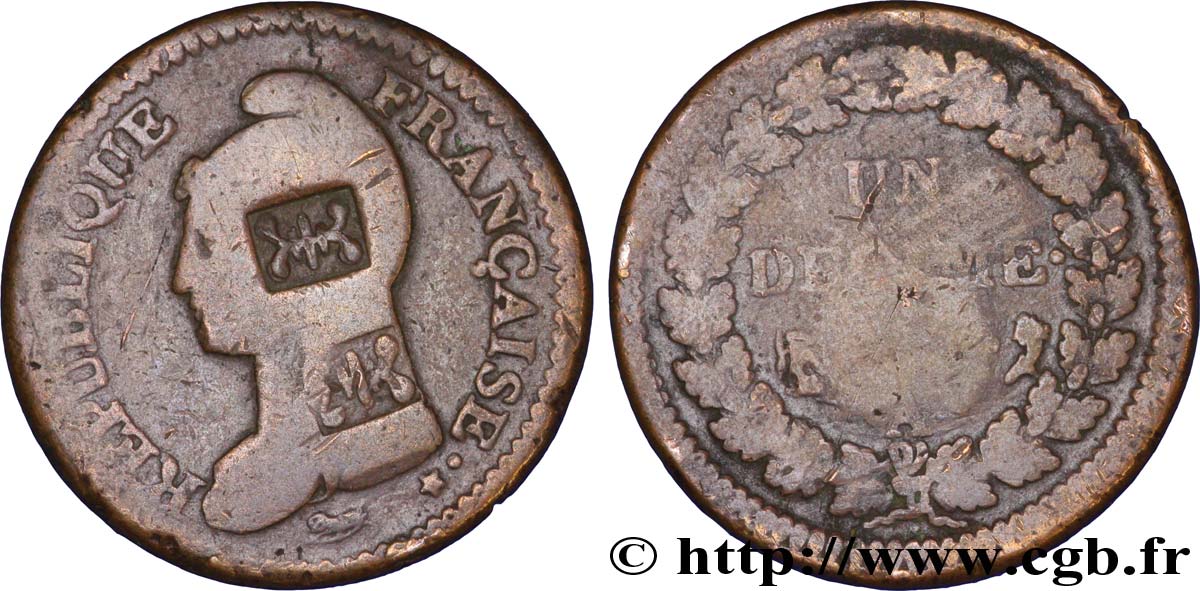Un décime Dupré, grand module, contremarqué 1797 Paris F.129/1 var. B12