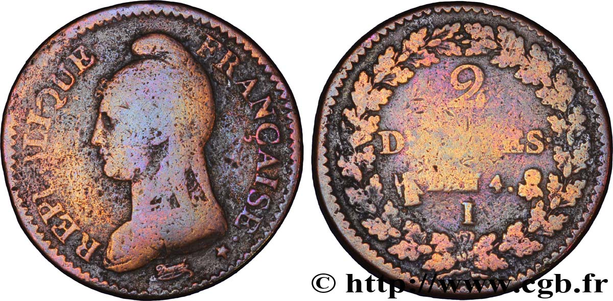 2 décimes Dupré 1796 Limoges F.145/6 TB15 