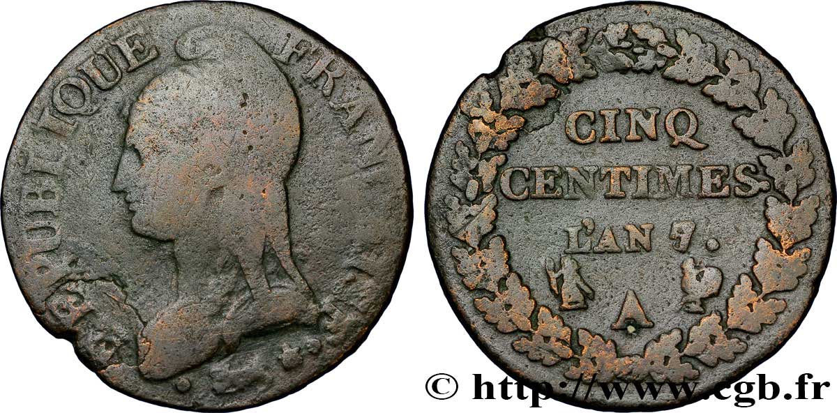 Cinq centimes Dupré, grand module 1799 Paris F.115/51 TB18