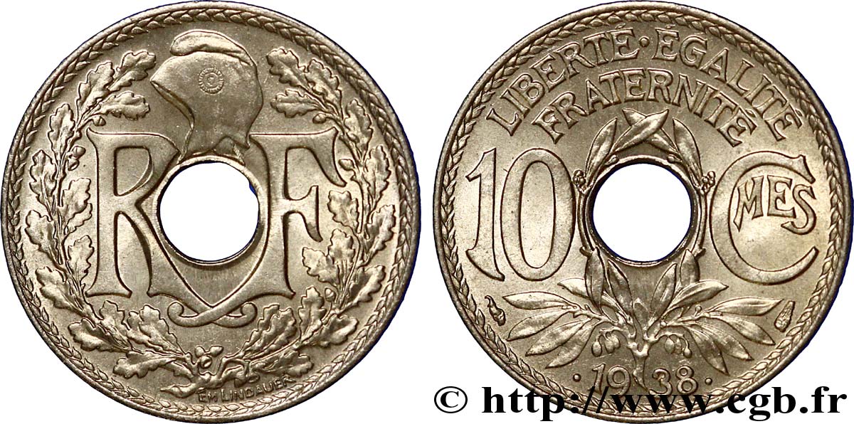 10 centimes Lindauer, maillechort 1938  F.139/2 SPL64 