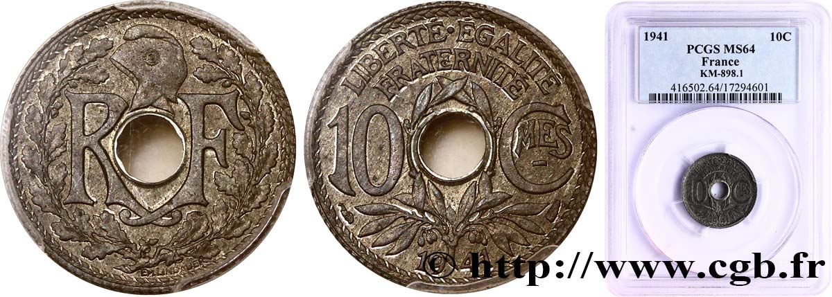 10 centimes Lindauer en zinc, Cmes souligné et millésime sans points 1941  F.140/1 EBC62 
