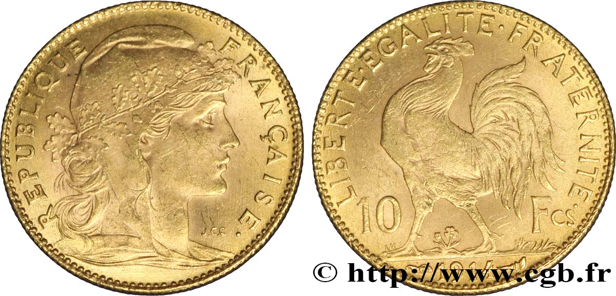 10 francs or Coq 1914 Paris F.509/14 MS63 