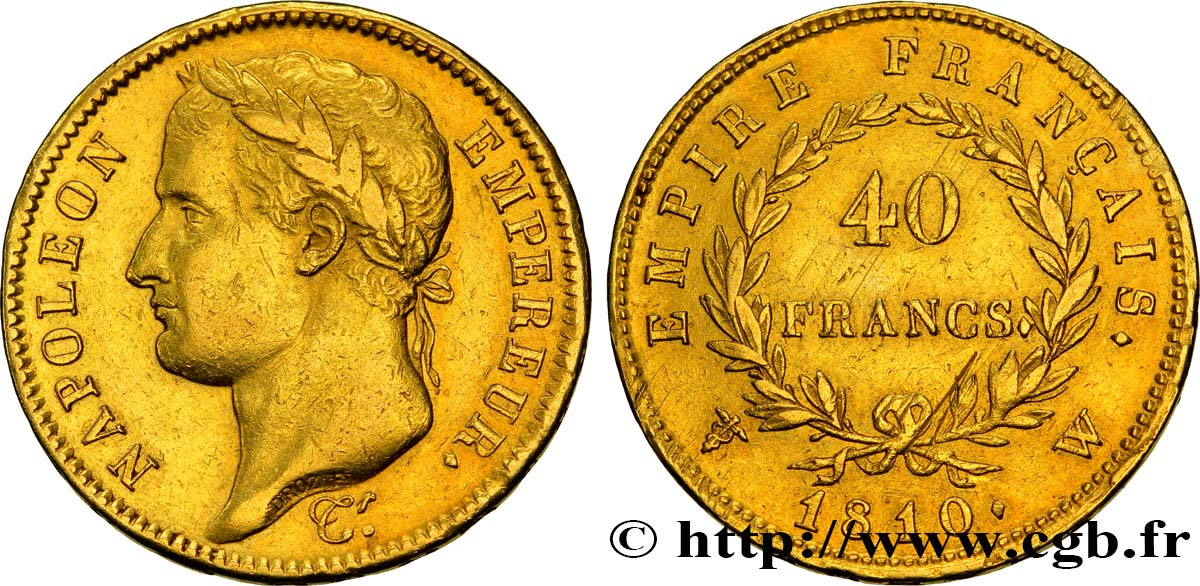 40 francs or Napoléon tête laurée, Empire français 1810 Lille F.541/5 TTB48 