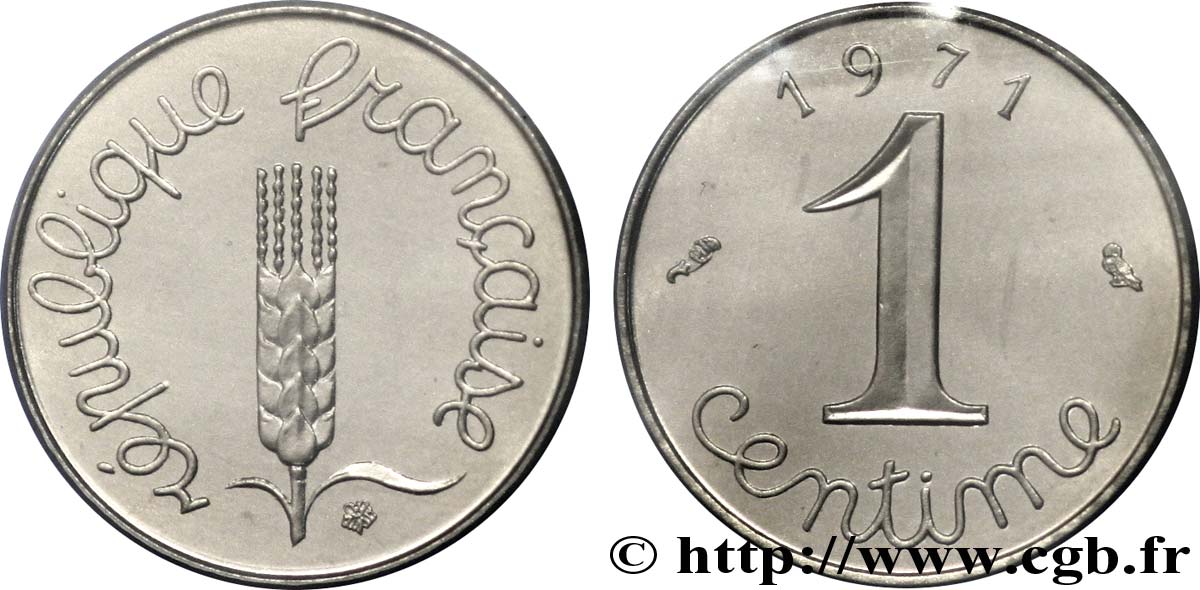 Piéfort acier de 1 centime Épi 1971 Paris F.106/21P FDC70