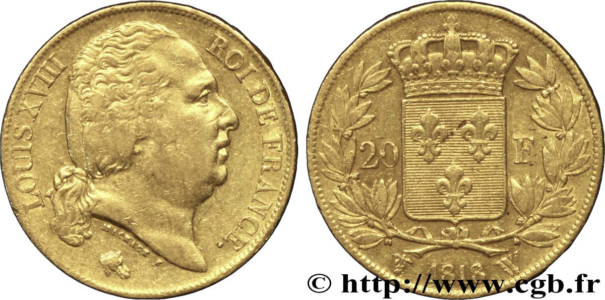 20 francs or Louis XVIII, tête nue 1818 Lille F.519/14 TTB45 