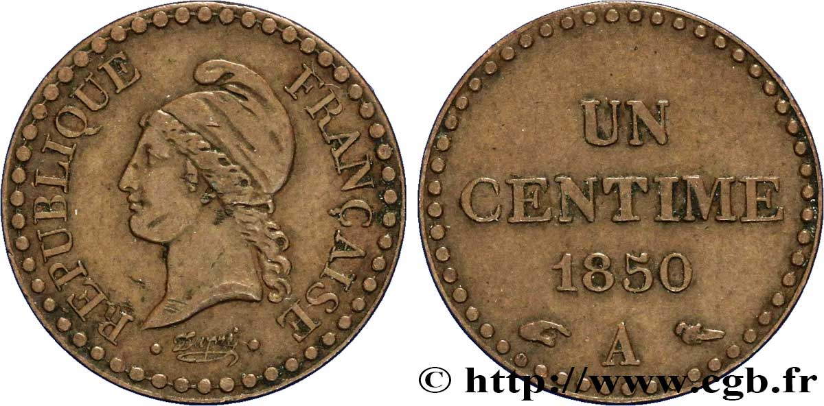 Un centime Dupré, IIe République 1850 Paris F.101/5 TTB45