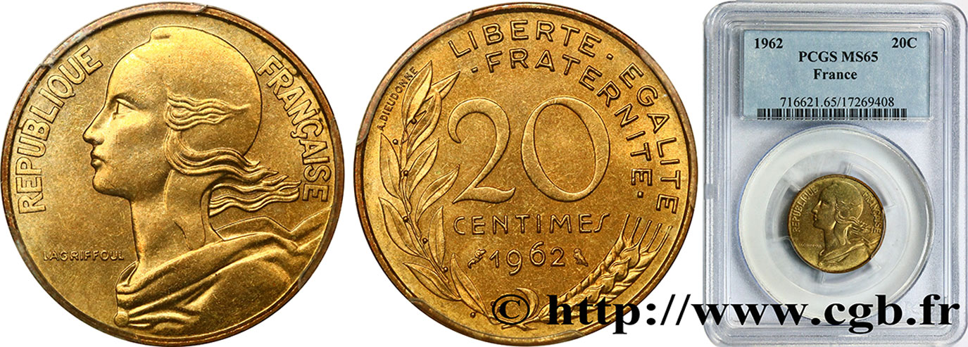 20 centimes Marianne 1962 Paris F.156/2 FDC65 PCGS