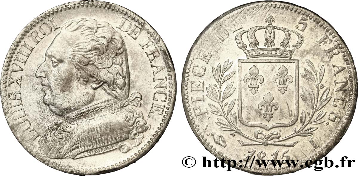 5 francs Louis XVIII, buste habillé 1815 Limoges F.308/20 SS53