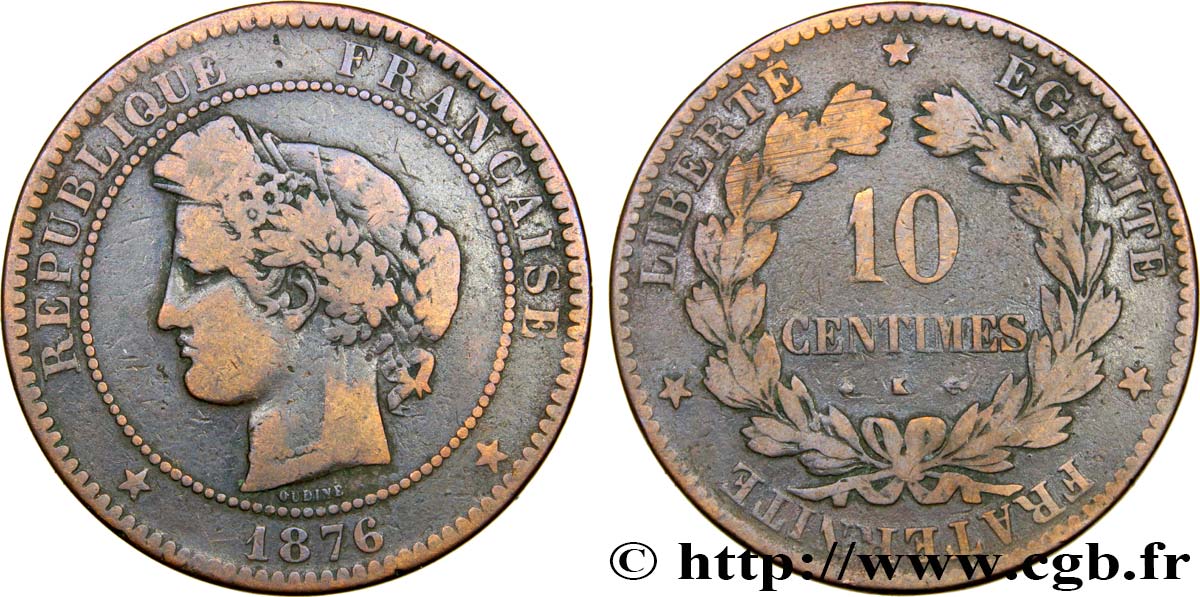 10 centimes Cérès 1876 Bordeaux F.135/17 TB20 