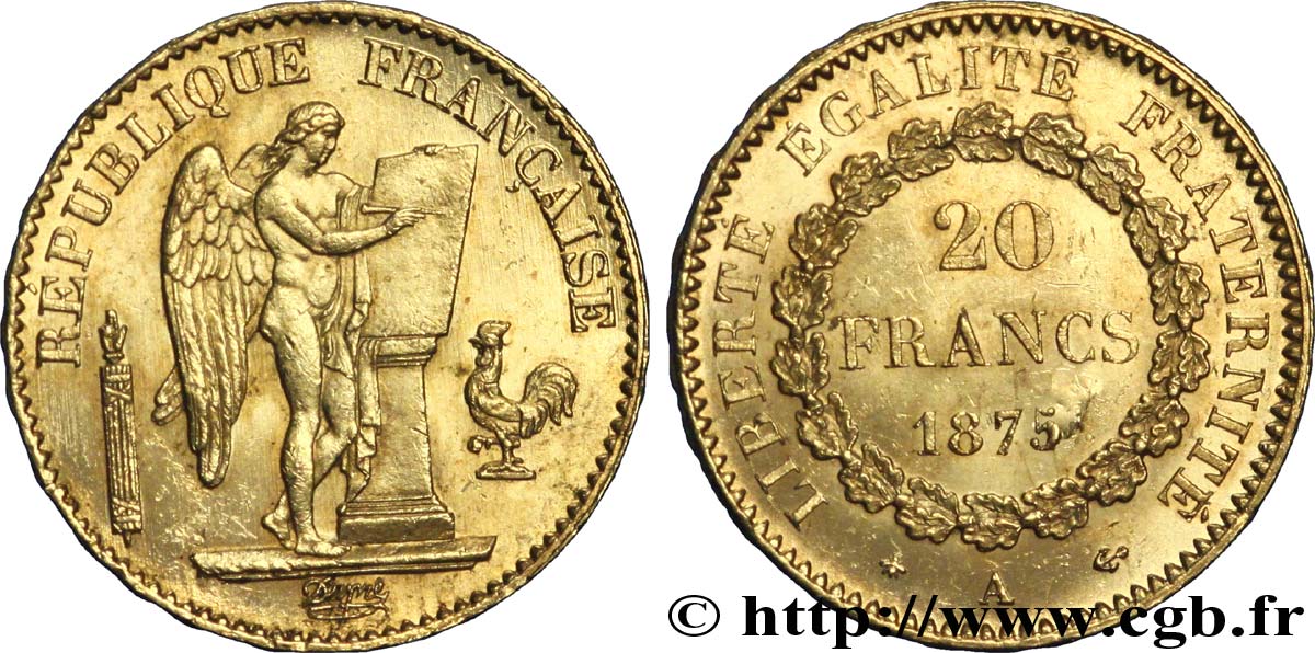 20 francs or Génie, Troisième République 1875 Paris F.533/3 MS60 