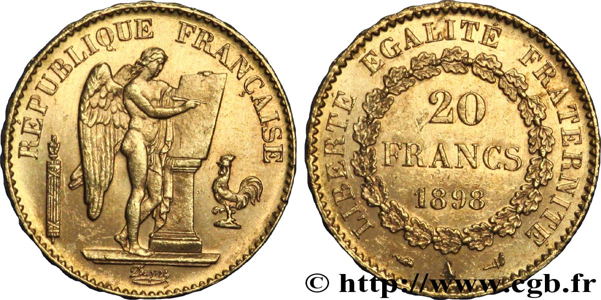 20 francs or Génie, Troisième République 1898 Paris F.533/23 MS60 
