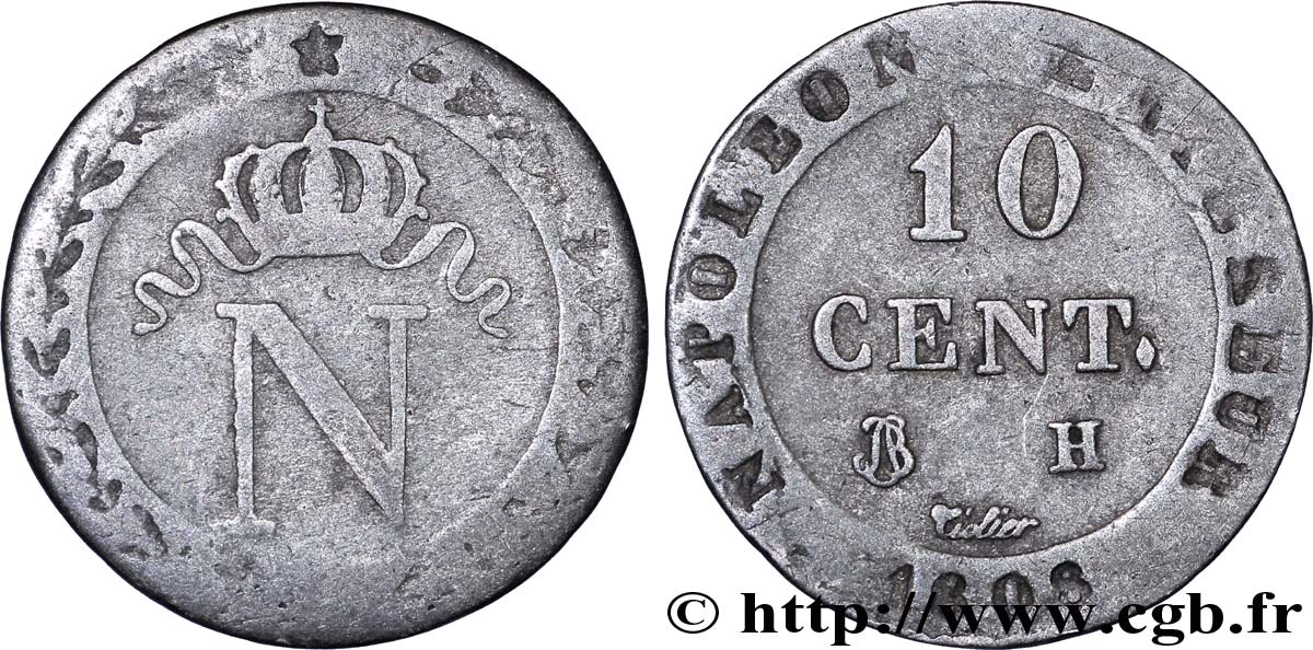 10 cent. à l N couronnée 1808 La Rochelle F.130/5 TB20 