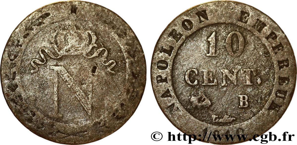 Faux de 10 cent. à l N couronnée 1810 Rouen F.130/20 var. BC20 
