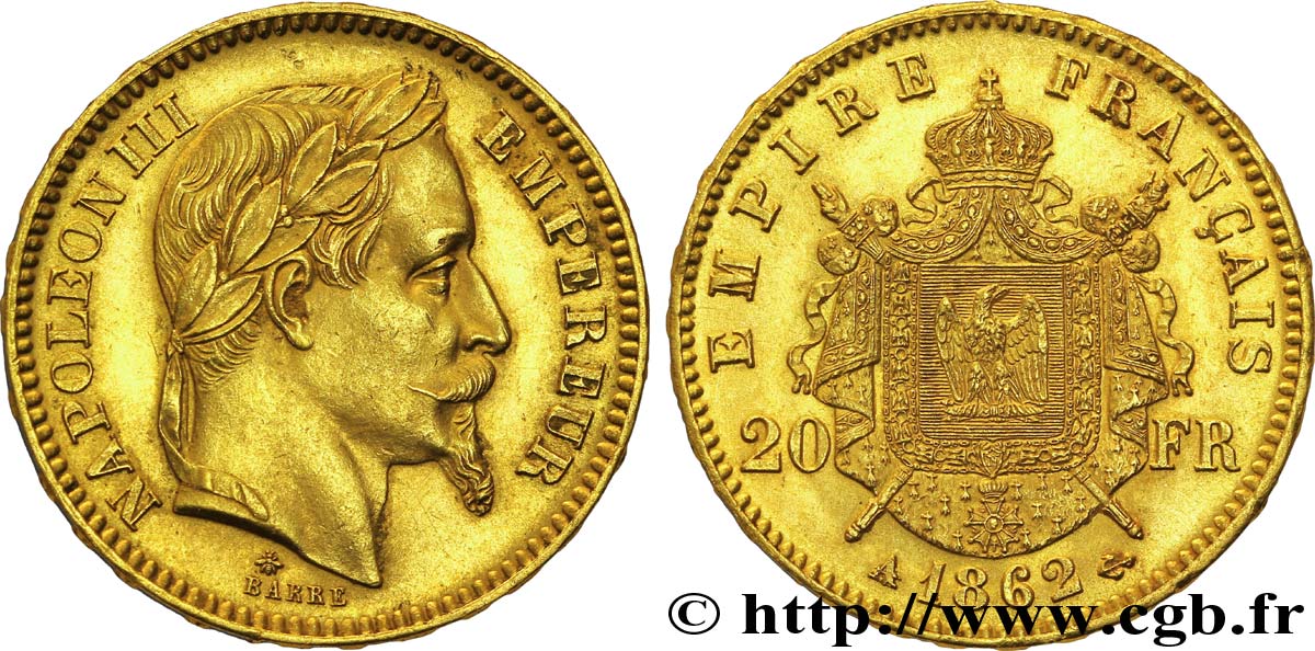 20 francs or Napoléon III, tête laurée 1862 Paris F.532/3 TTB54 