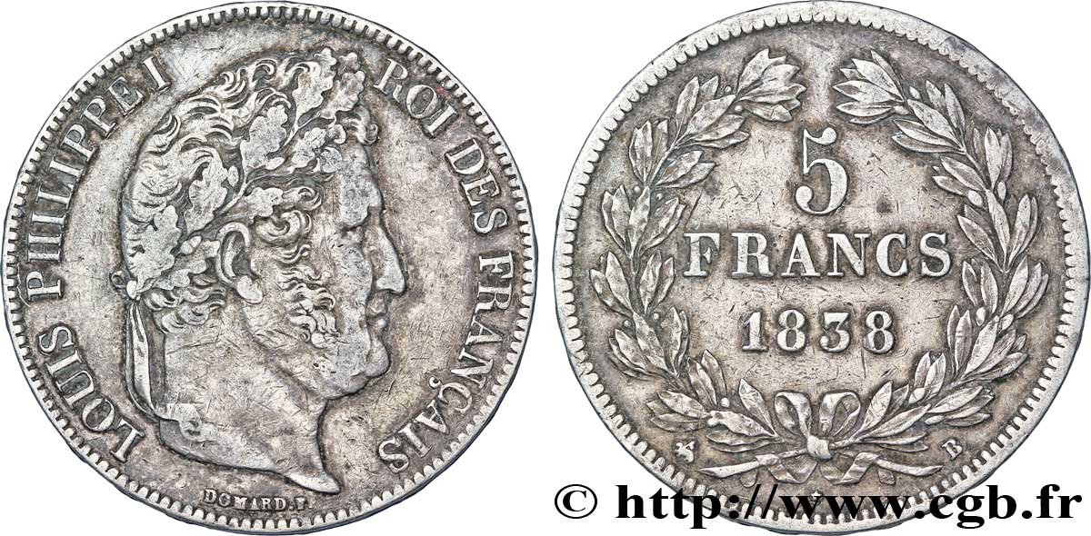 5 francs IIe type Domard 1838 Rouen F.324/69 TTB50 