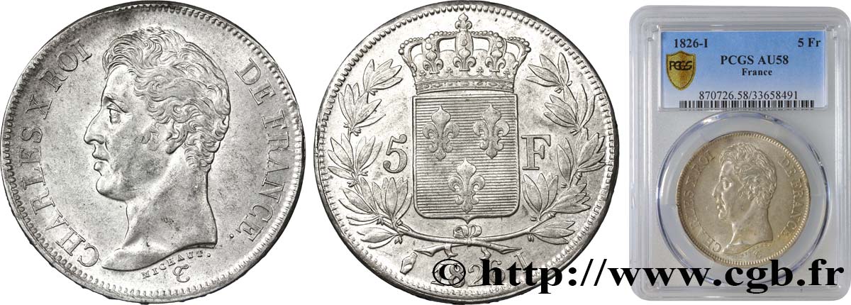 5 francs Charles X, 1er type 1826 Limoges F.310/20 VZ58 PCGS