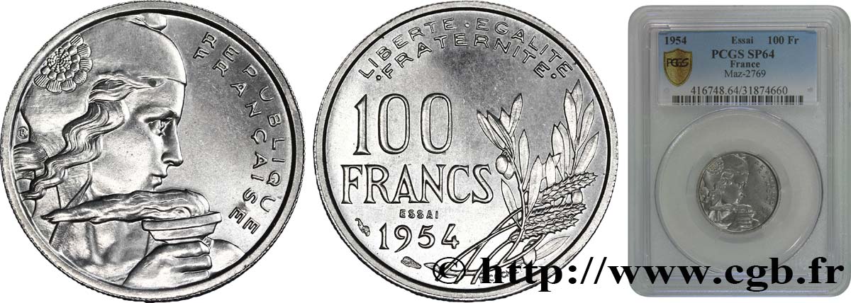 Essai de 100 francs Cochet 1954 Paris F.450/1 SPL64 PCGS