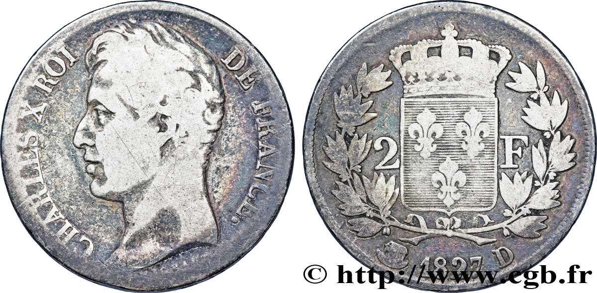 2 francs Charles X 1827 Lyon F.258/27 B12 