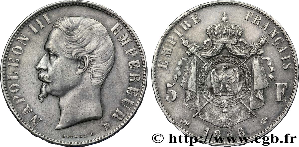 5 francs Napoléon III, tête nue 1856 Lyon F.330/9 AU50 