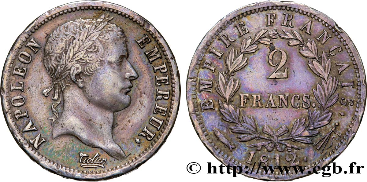 2 francs Napoléon Ier tête laurée, Empire français 1812 Utrecht F.255/50 XF48 