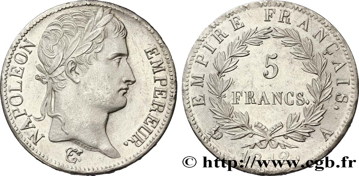 5 francs Napoléon Empereur, Empire français 1812 Paris F.307/41 AU58 