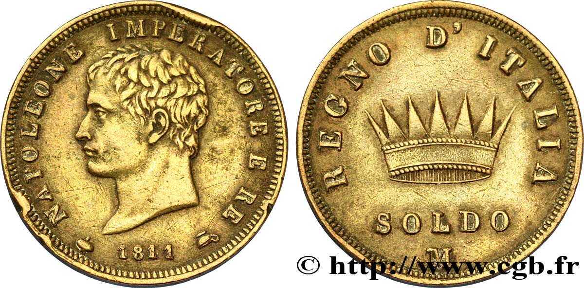 Soldo Napoléon Empereur et Roi d’Italie, 2eme type 1811 Milan M.301 TTB50