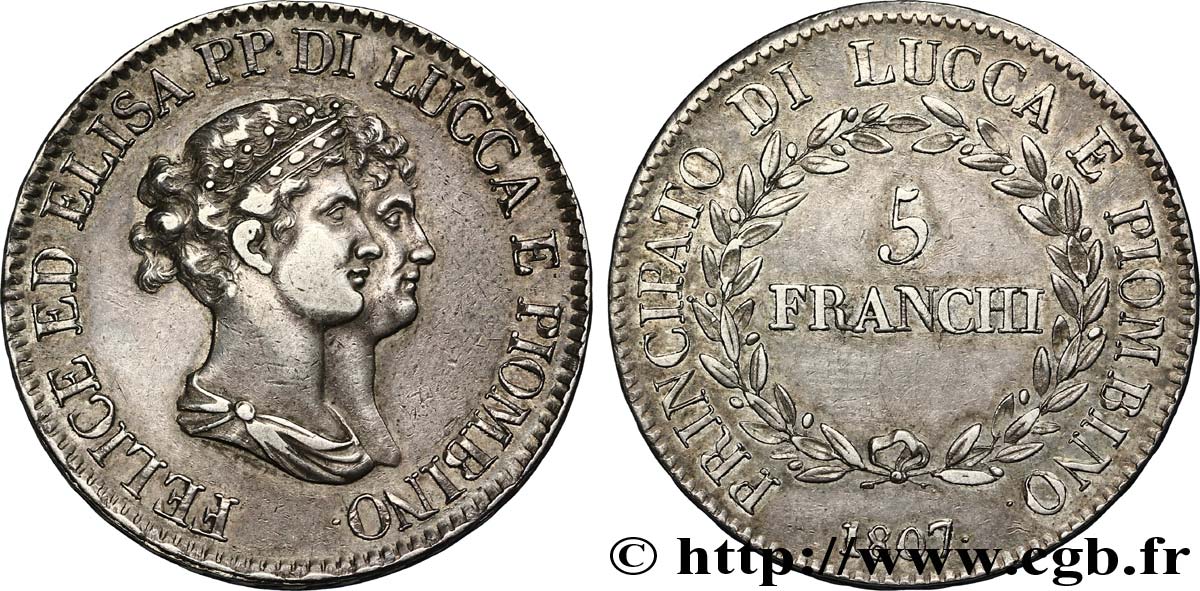 5 franchi, grands bustes 1807 Florence M.437 TTB48