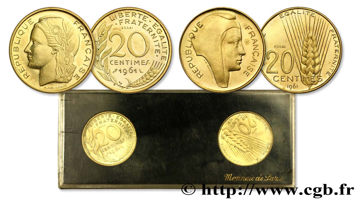 Boîte de deux essais de 20 centimes, Coeffin et Dieudonné 1961 Paris G.327 fST64