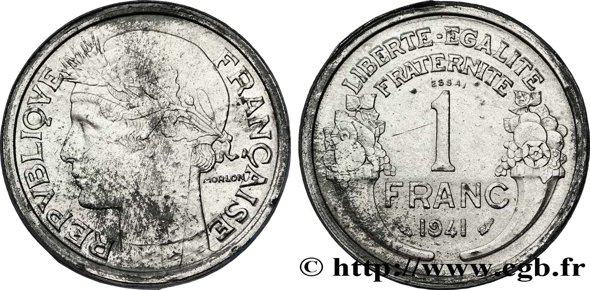 Essai de 1 franc Morlon en zinc 1941 Paris F.221/1 var. VZ