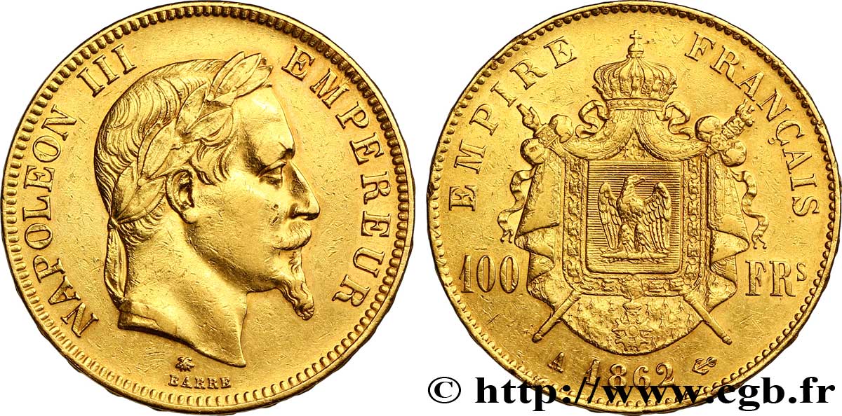 100 francs or Napoléon III, tête laurée 1862 Paris F.551/1 TTB45 